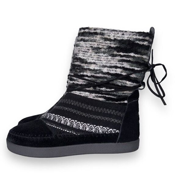 Toms Nepal Yarn Winter Suede Boots Black / Grey 770615 Women's 8.5 - Picture 2 of 11